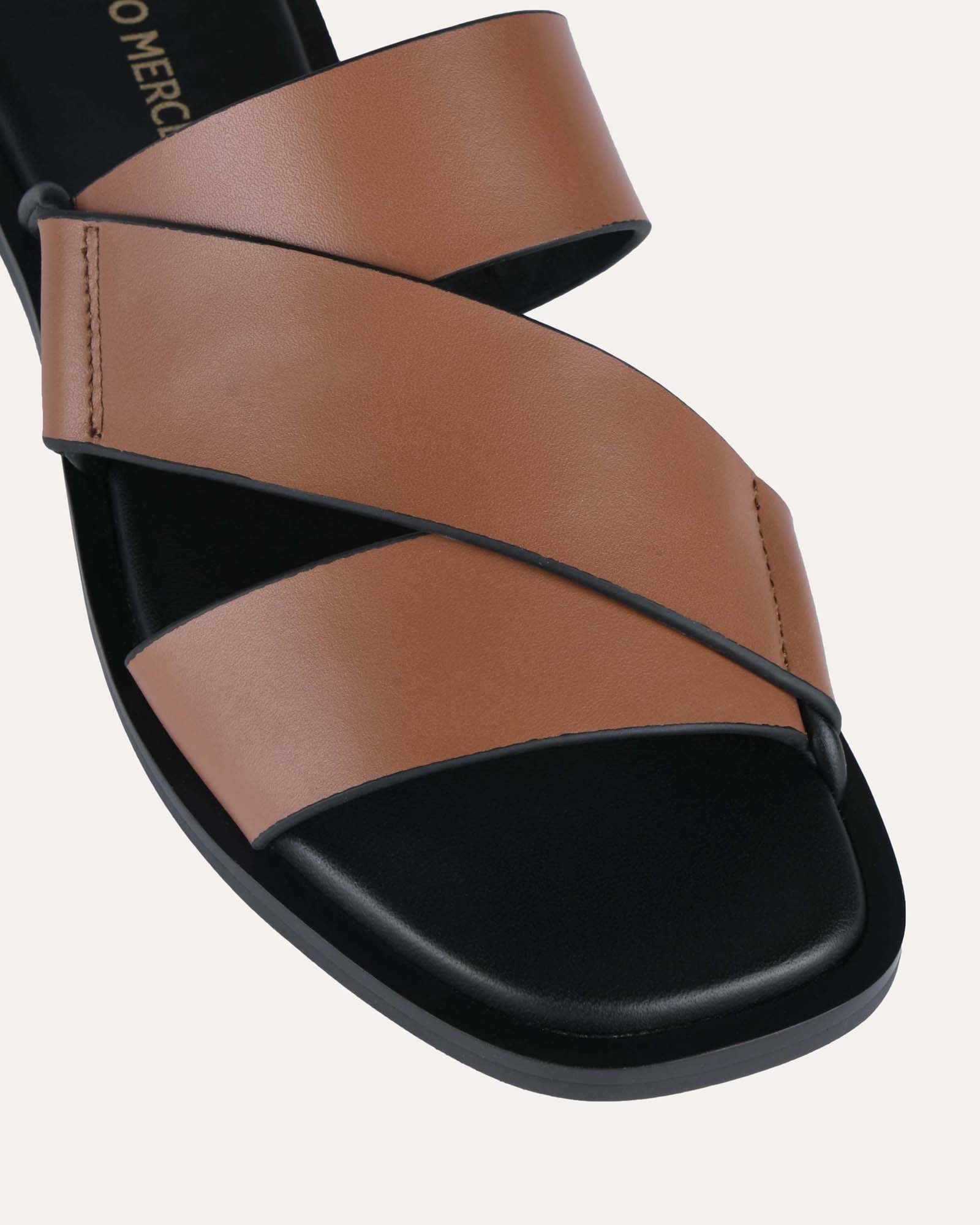 Shelby Flat Slides - Dark Tan Leather Comfortable Sandals for Men & Women | Perfect for Beach, Pool, and Casual Summer Outfits