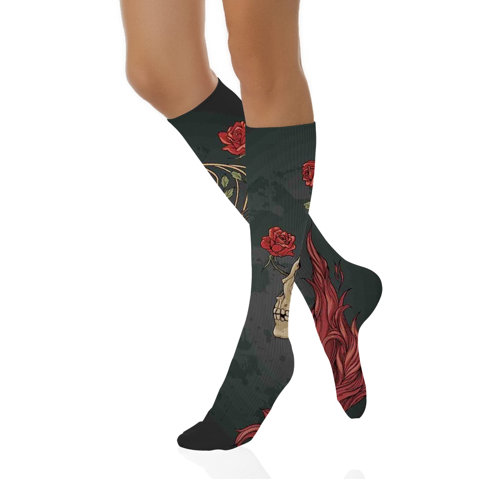 **Skull Print Winter Socks for Women & Men - Warm Soft Cozy Crew Socks (20 Inch) - Mexican Sugar Skeleton Design - Perfect Christmas Gift, Halloween & Everyday Wear**    *(Use for: Gifts, Holiday Parties, Cold Weather, Casual Outfits, Themed Events)*