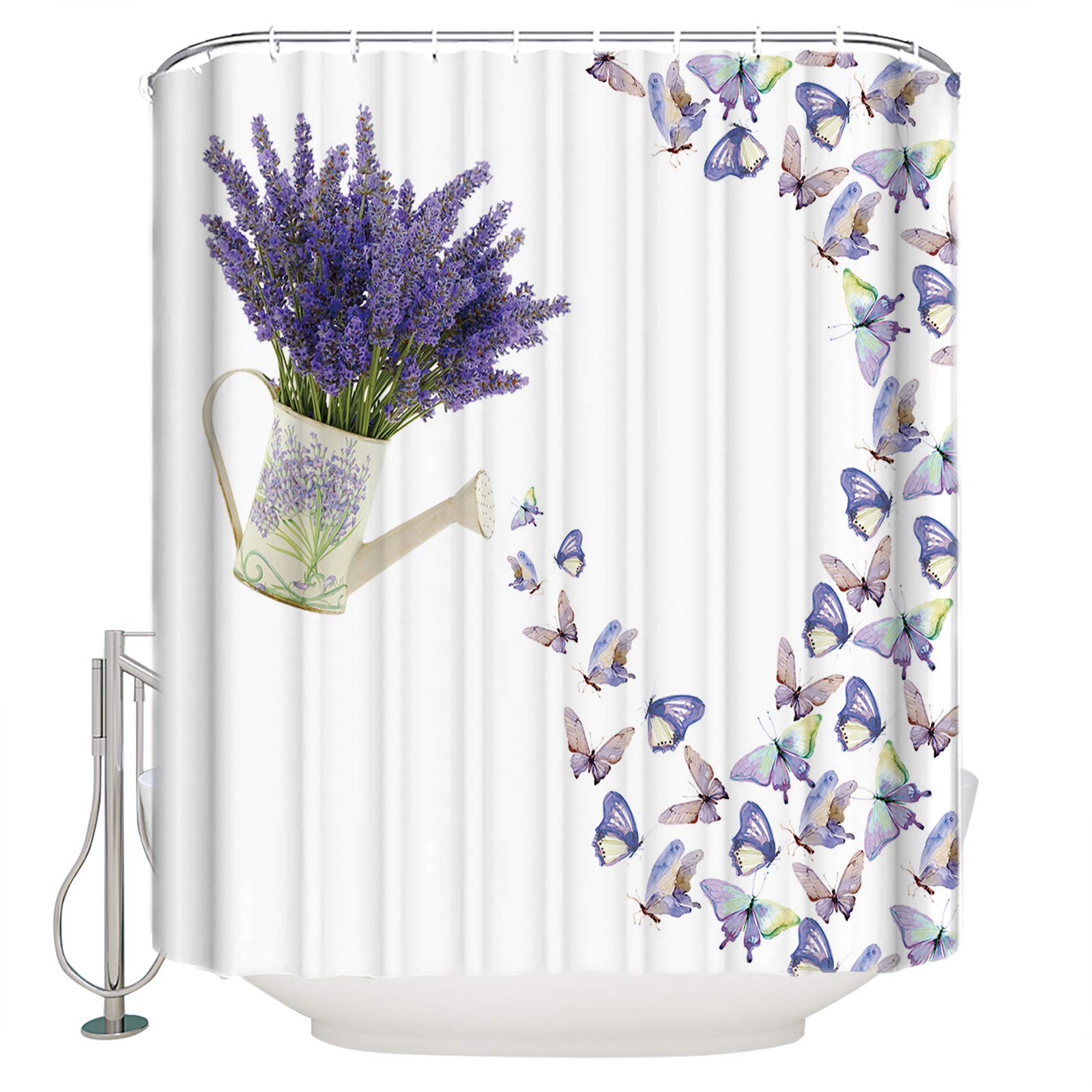 Elegant Purple Lavender Butterfly Shower Curtain Liner - 12 Hook Waterproof Machine Washable Fabric Bathroom Accessories for Showers & Bathtubs (36