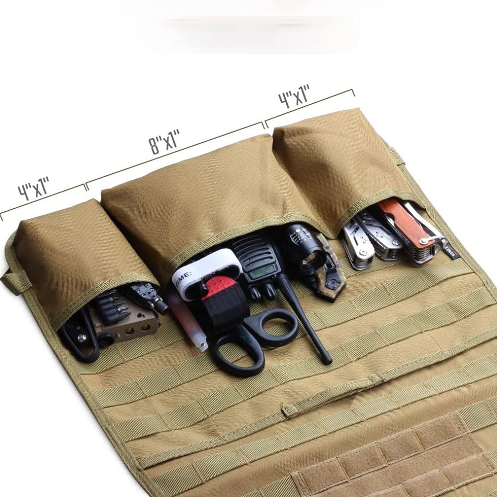 Tactical MOLLE Nylon Car Seat Back Organizer - Universal Fit Vehicle Panel Backseat Cover Protector (Tan) - Perfect for Road Trips, Camping & Outdoor Adventures