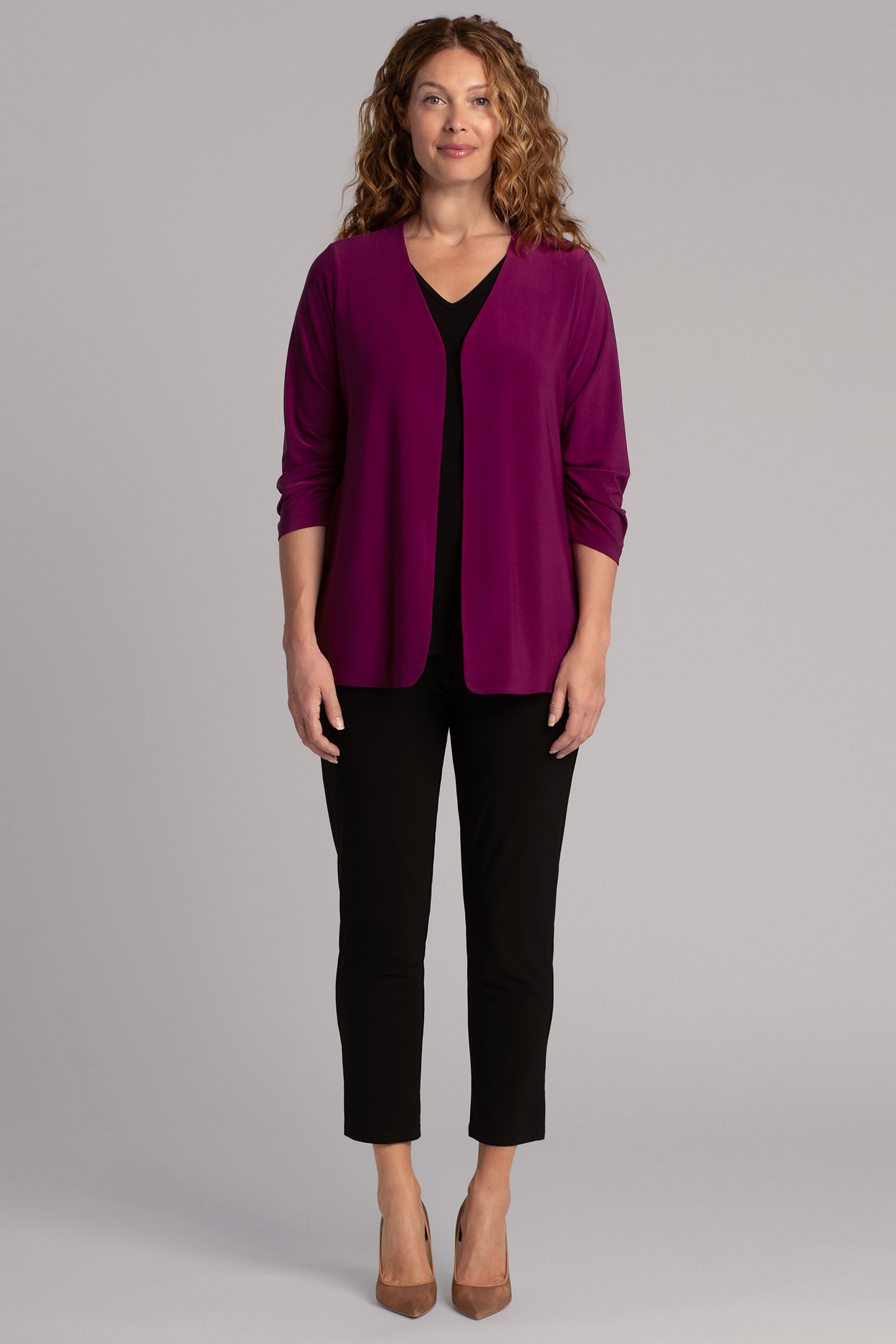 Classic Pleated Sleeve Jacket for Women - Amaranth Red Outerwear | Perfect for Fall Fashion, Office Wear & Casual Outfits