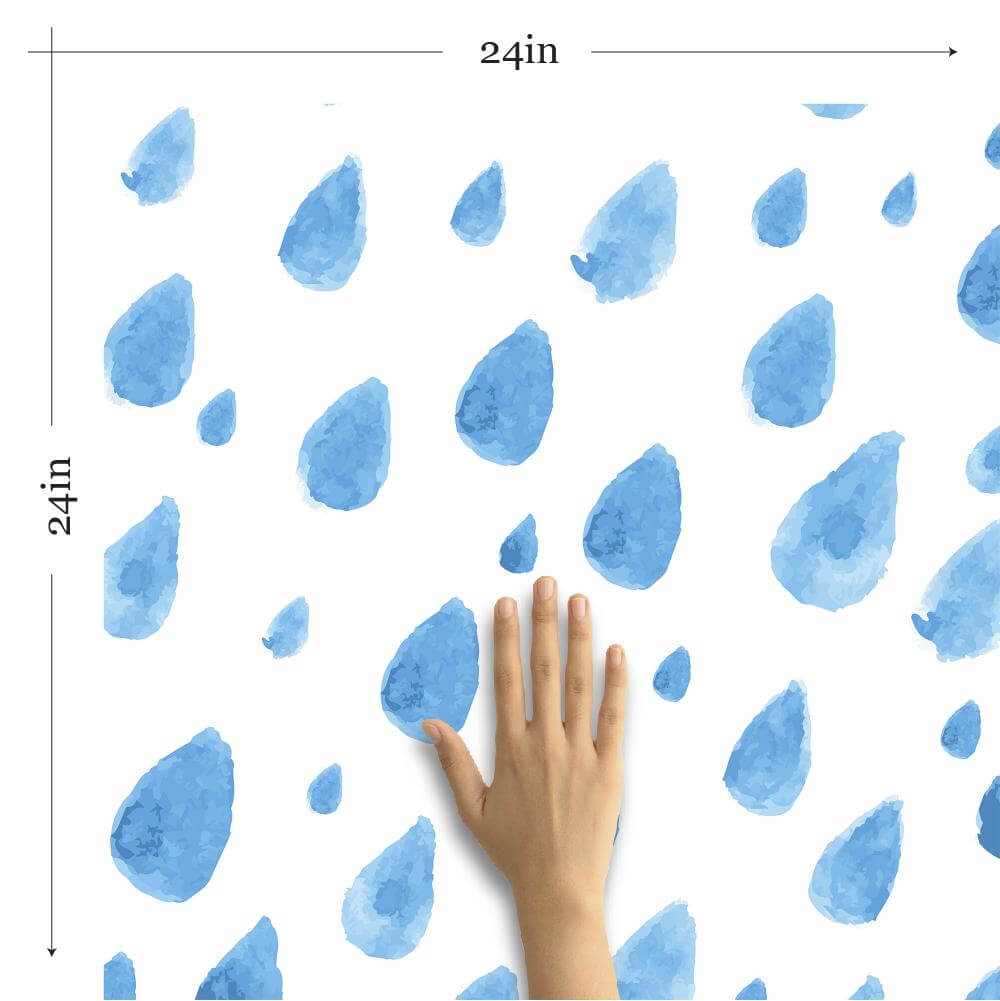 White and Blue Rain Baby Peel and Stick Removable Wallpaper 9805 - Waterproof Nursery Decor for Kids Room, Bedroom & Playroom