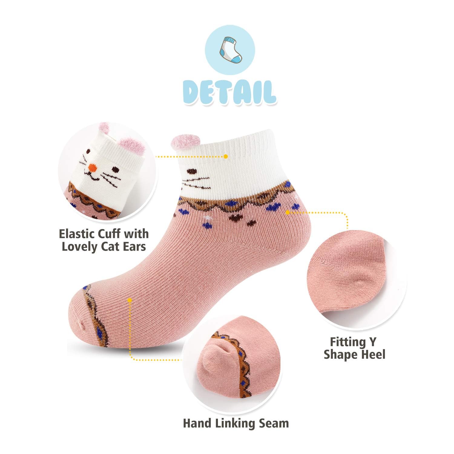 Adorable Animal Cat Socks for Toddler Girls - Soft Cotton Ankle & Quarter Crew Socks for Kids - Perfect for Playtime, School & Everyday Wear