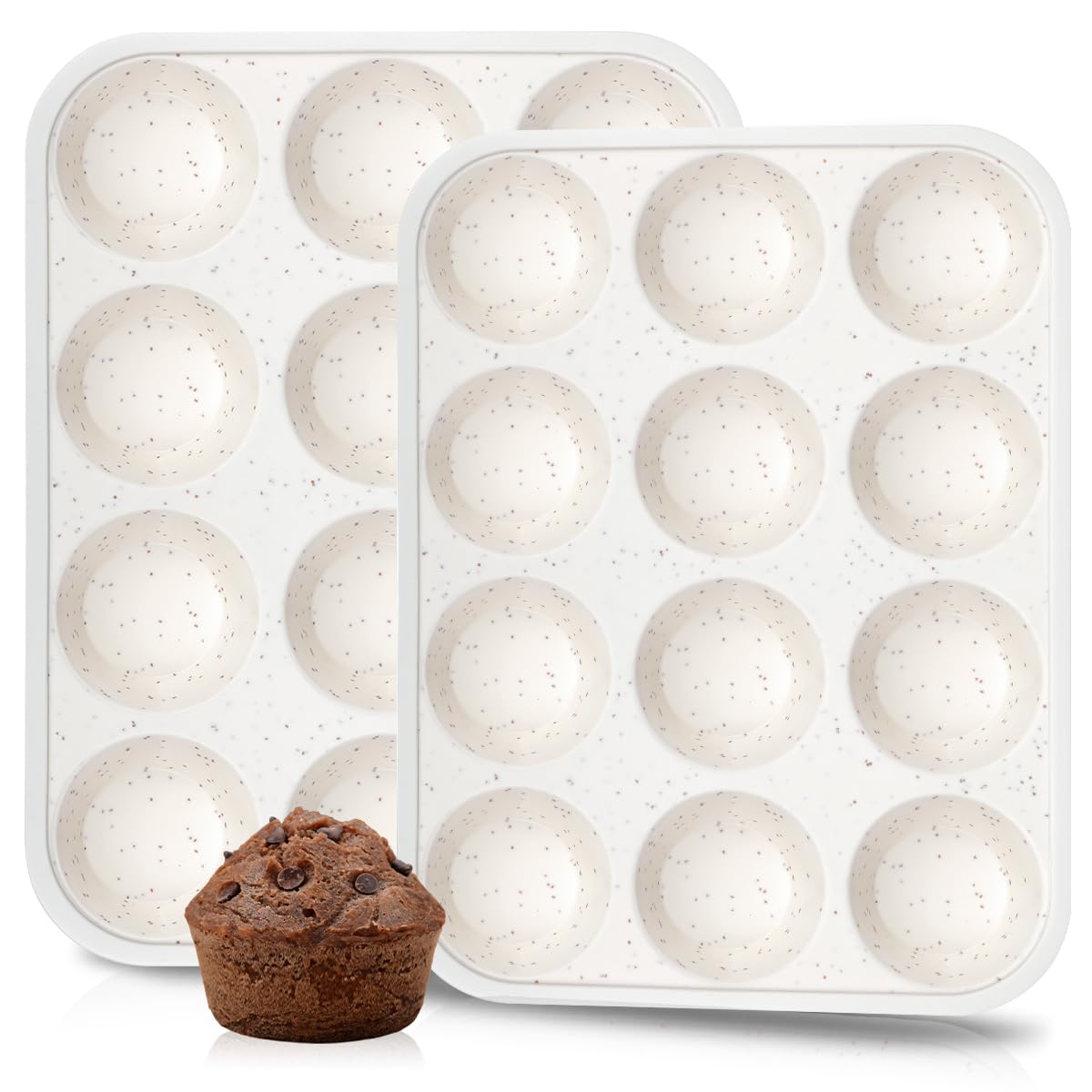 Nonstick 12-Cup Silicone Muffin Pan with Metal Reinforced Frame - Easy to Clean & Move - Perfect for Baking Cupcakes, Muffins & Desserts - Ideal for Home Kitchens & Professional Bakeries (Set of 2)