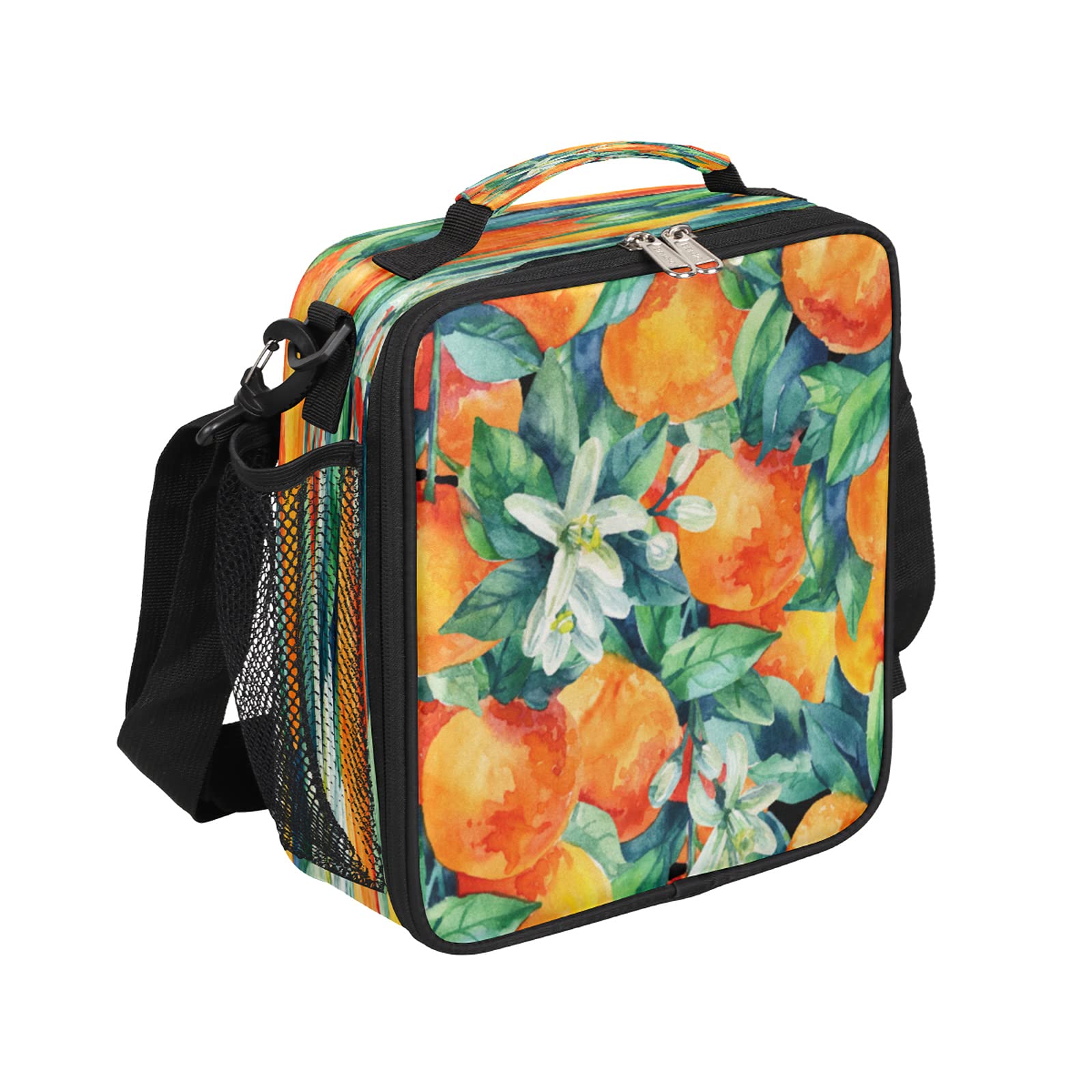 **Insulated Lunch Bag for Adults - Leakproof Reusable Thermal Lunch Box for Work, School, Picnic | Durable Cooler Tote for Men & Women | Orange Fruit Flower Design | Perfect for Office, Commute & Outdoor Activities**
