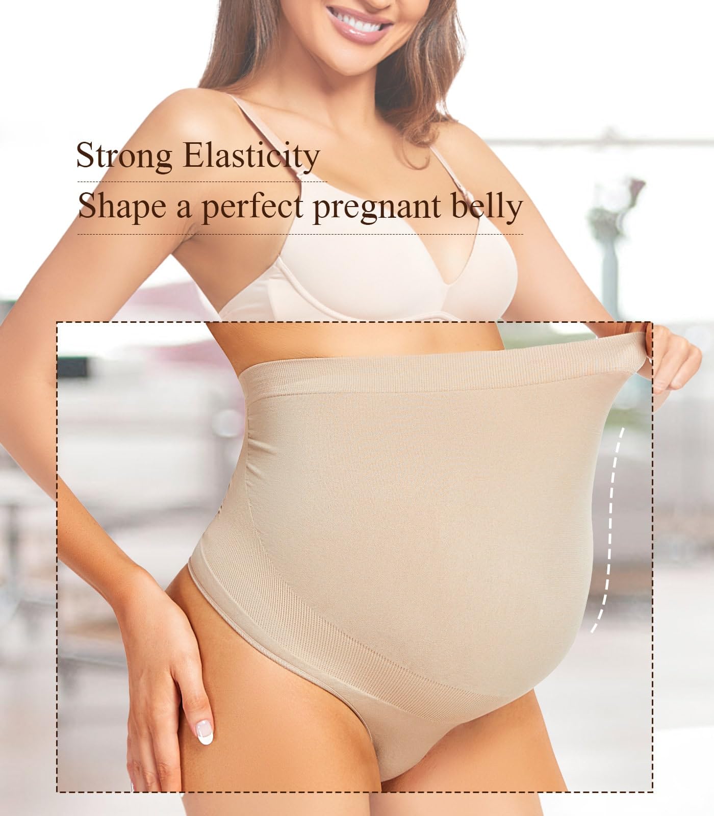 Seamless Maternity Shapewear - Over Belly Pregnancy Support Thong - High Waist Underwear Panties for Comfort & Postpartum Recovery - Perfect for Work, Daily Wear & Special Occasions