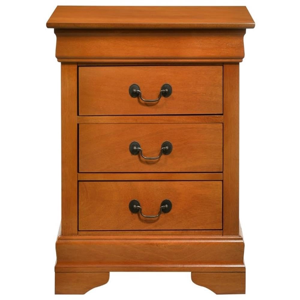 Glory Furniture Louis Phillipe 3-Drawer Oak Nightstand - Perfect for Bedroom, Guest Room & Nursery Storage