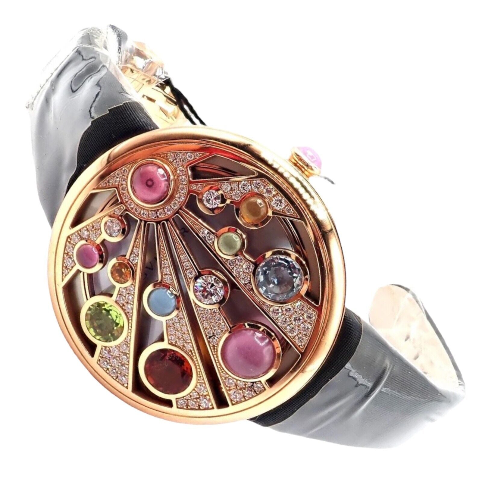 Bulgari Mediterranian Eden 18k Rose Gold Diamond Watch with Mother of Pearl Dial & Color Stones - Luxury Women's Timepiece for Special Occasions & Evening Events