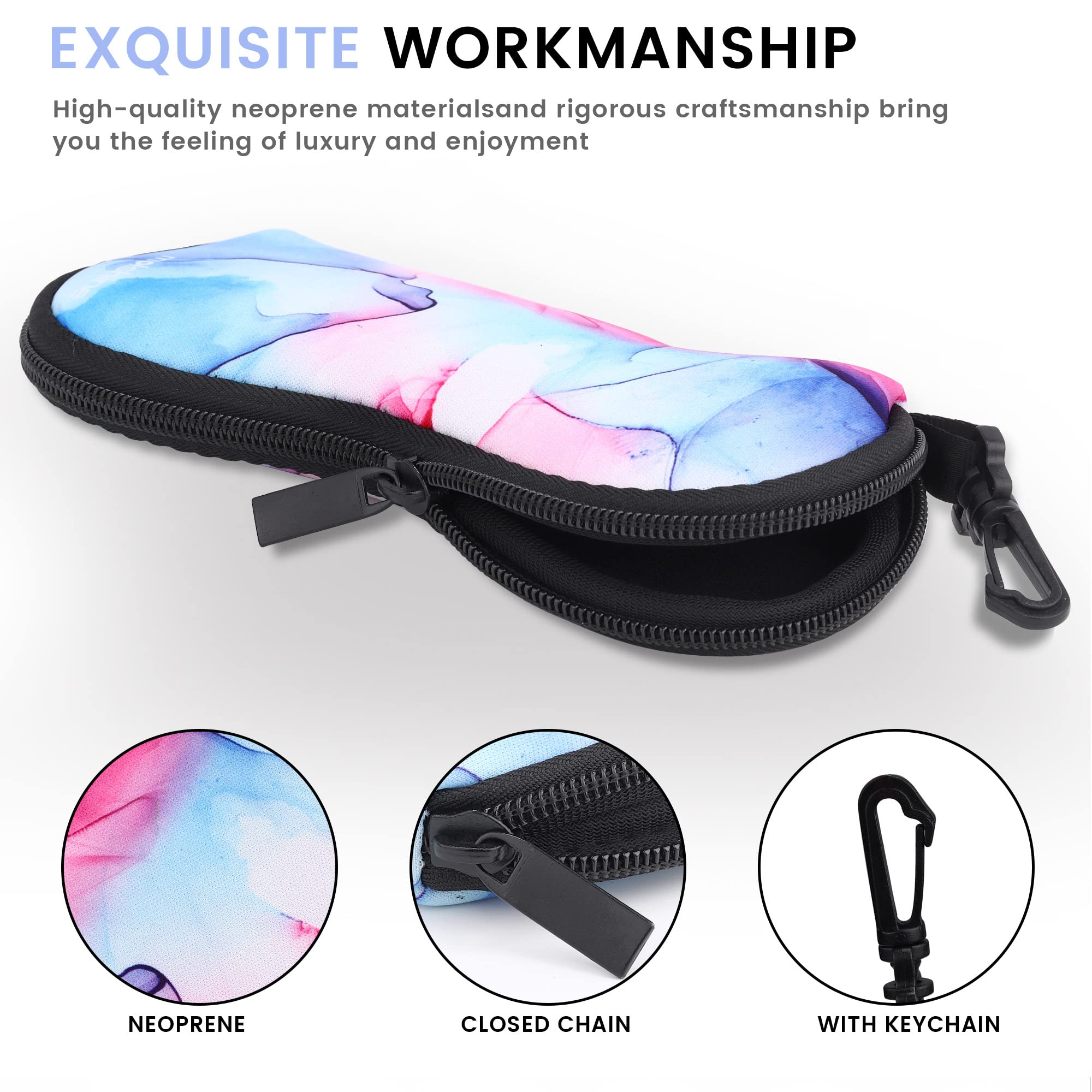 2 Pack Soft Neoprene Sunglasses Case with Zipper - Portable Eyeglasses Pouch with Hook for Men & Women - Perfect for Travel, Beach, and Everyday Use