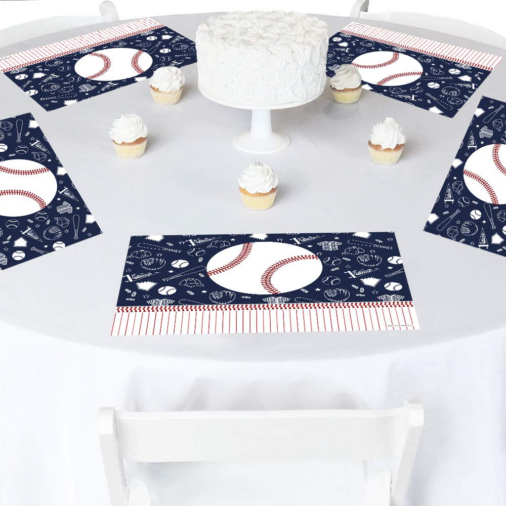 Big Dot of Happiness Batter Up Baseball Party Table Decorations - Set of 16 Placemats for Baby Showers, Birthday Parties & Sports Themed Events - Perfect for Baseball Lovers & Game Day Decor