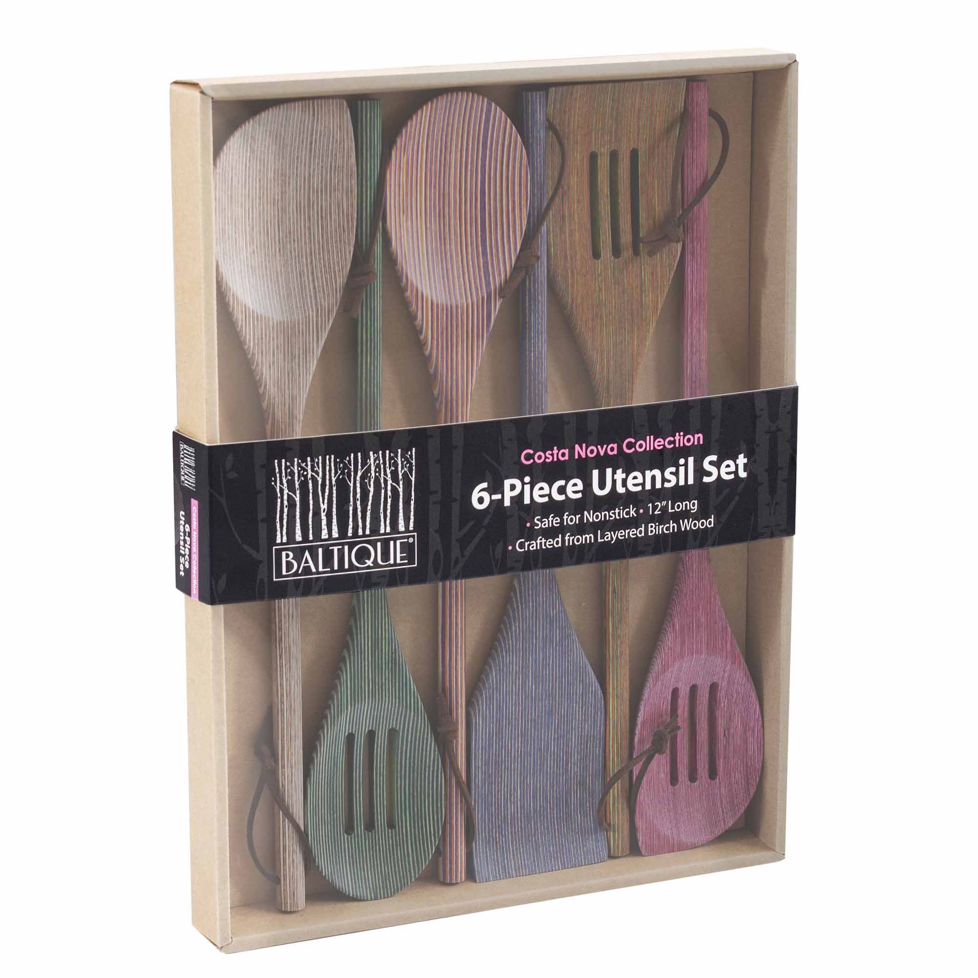 Baltique® Costa Nova 6-Piece Nonstick Cooking Utensil Set - Wooden Handle Kitchen Tools for Baking, Frying & Sauteing - Perfect Gift for Home Chefs