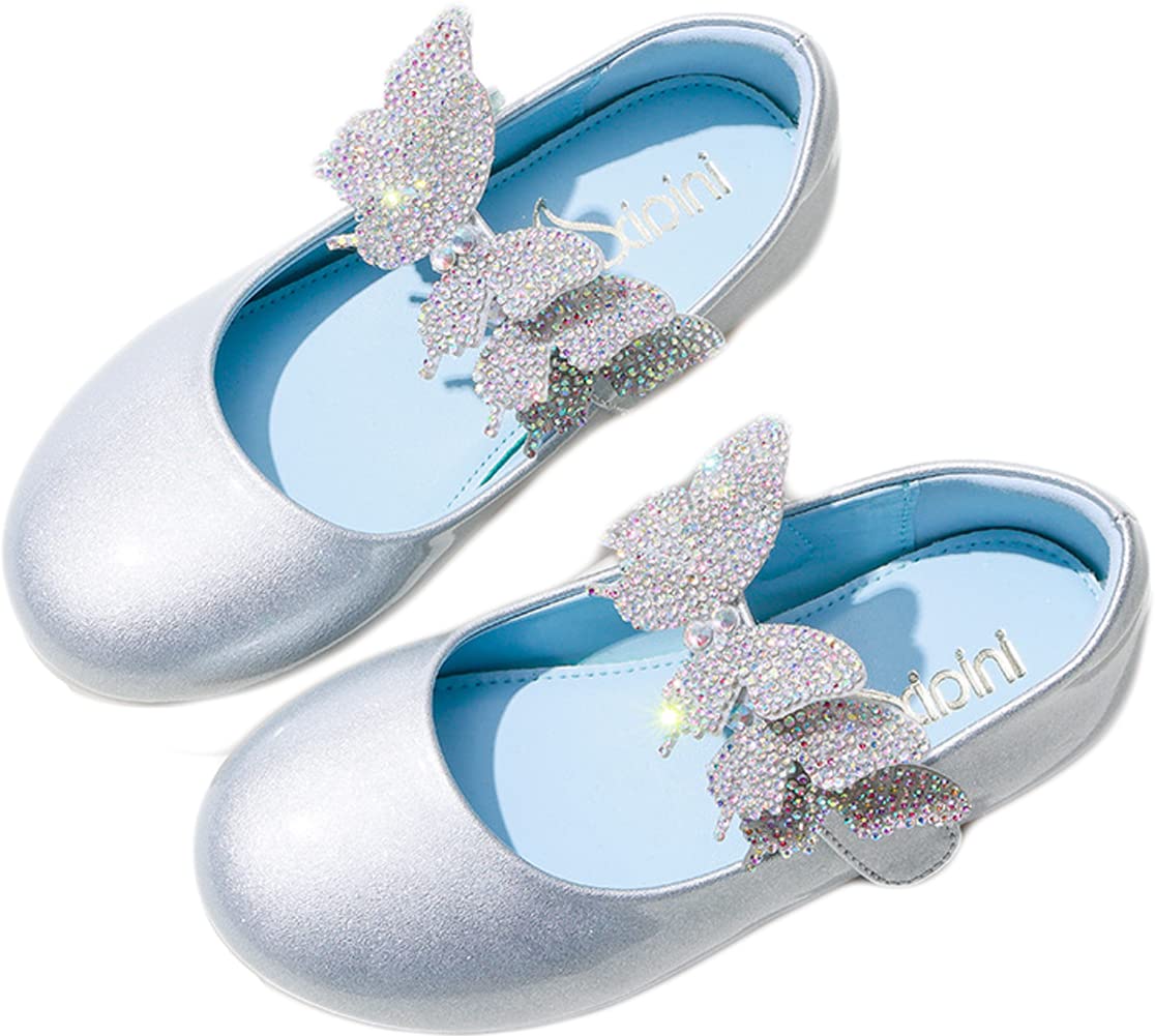 Girls Ballet Flats with Butterfly Sequins - Princess Style Soft Sole Shoes for Kids - Perfect for Dance Class, Parties & Casual Wear