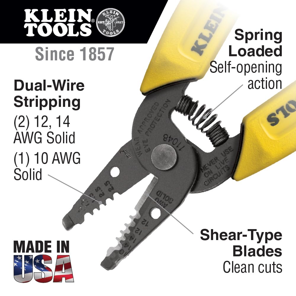 Klein Tools 11048 Wire Stripper Cutter - Solid Wire, USA Made - for Electricians & DIY