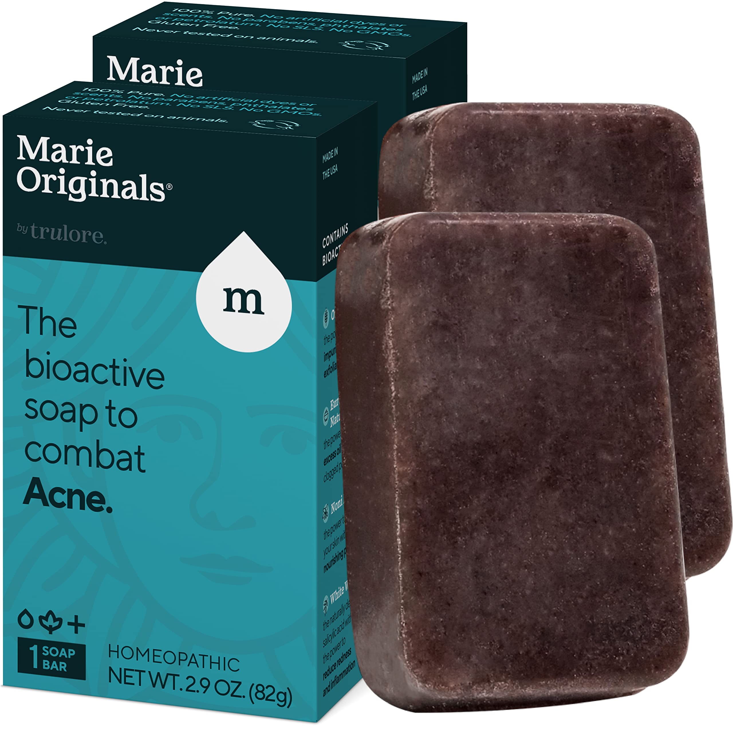 Marie Originals Acne Bar Soap - Natural Face & Body Cleanser for Acne-Prone Skin | Gentle Exfoliation & Oil Control | Perfect for Daily Skincare Routine & Teenage Acne Treatment