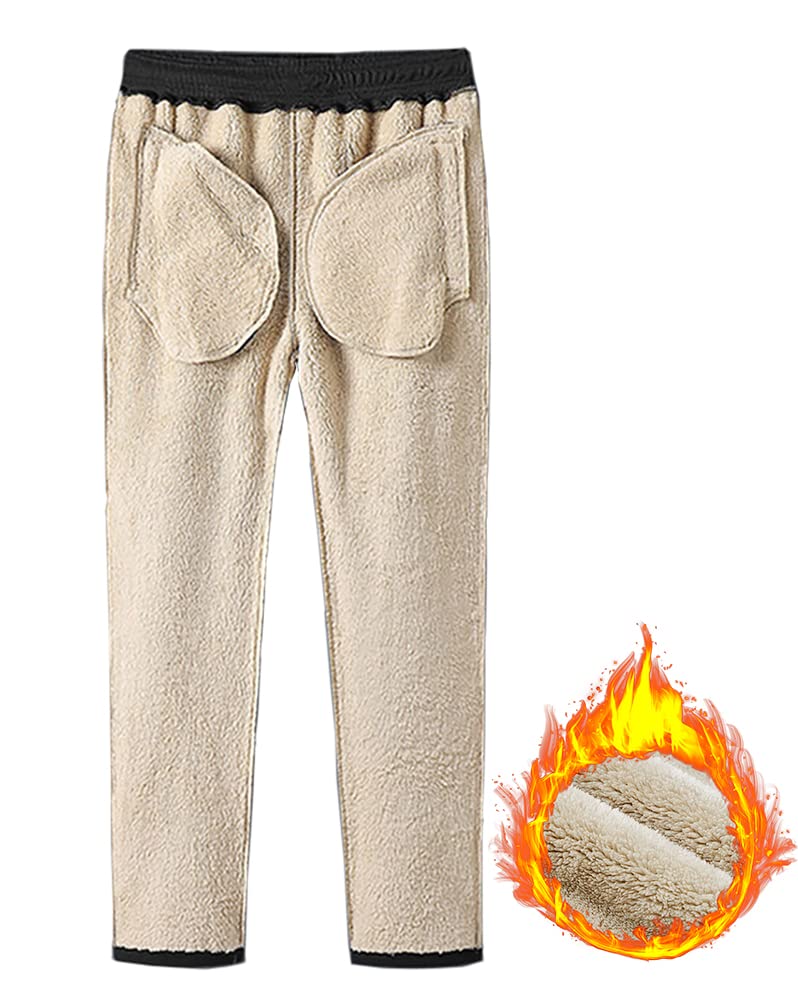 FASKUNOIE Men's Winter Fleece Pants - Heavyweight Warm Sherpa Lined Sweatpants for Running & Jogging with Pockets | Cold Weather Outdoor Activities & Lounge Wear