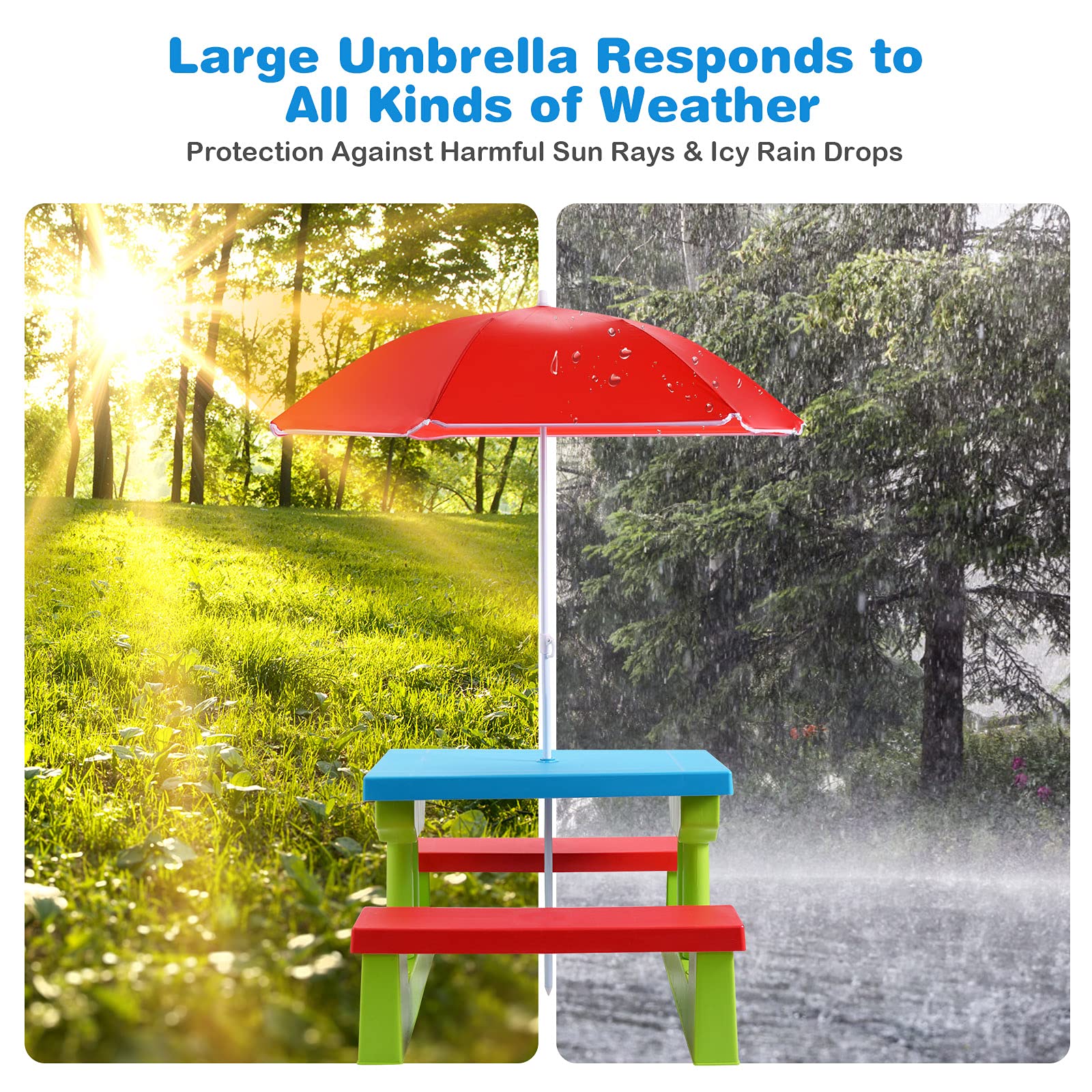 ARMILE Kids Picnic Table with Removable Umbrella - Foldable Indoor/Outdoor Plastic Table & Bench Set for Toddlers - Portable Play Table for Backyard, Patio, Park, Beach - Perfect Gift for Boys & Girls (Red)