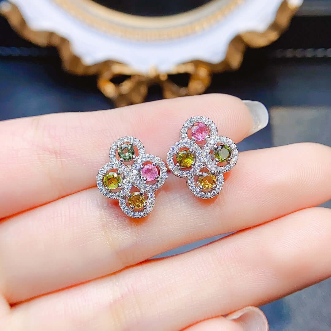 Multicolor Gemstone Flower Stud Earrings for Women | Elegant Handmade Jewelry Gift | Perfect for Weddings, Parties & Everyday Wear | NS2417