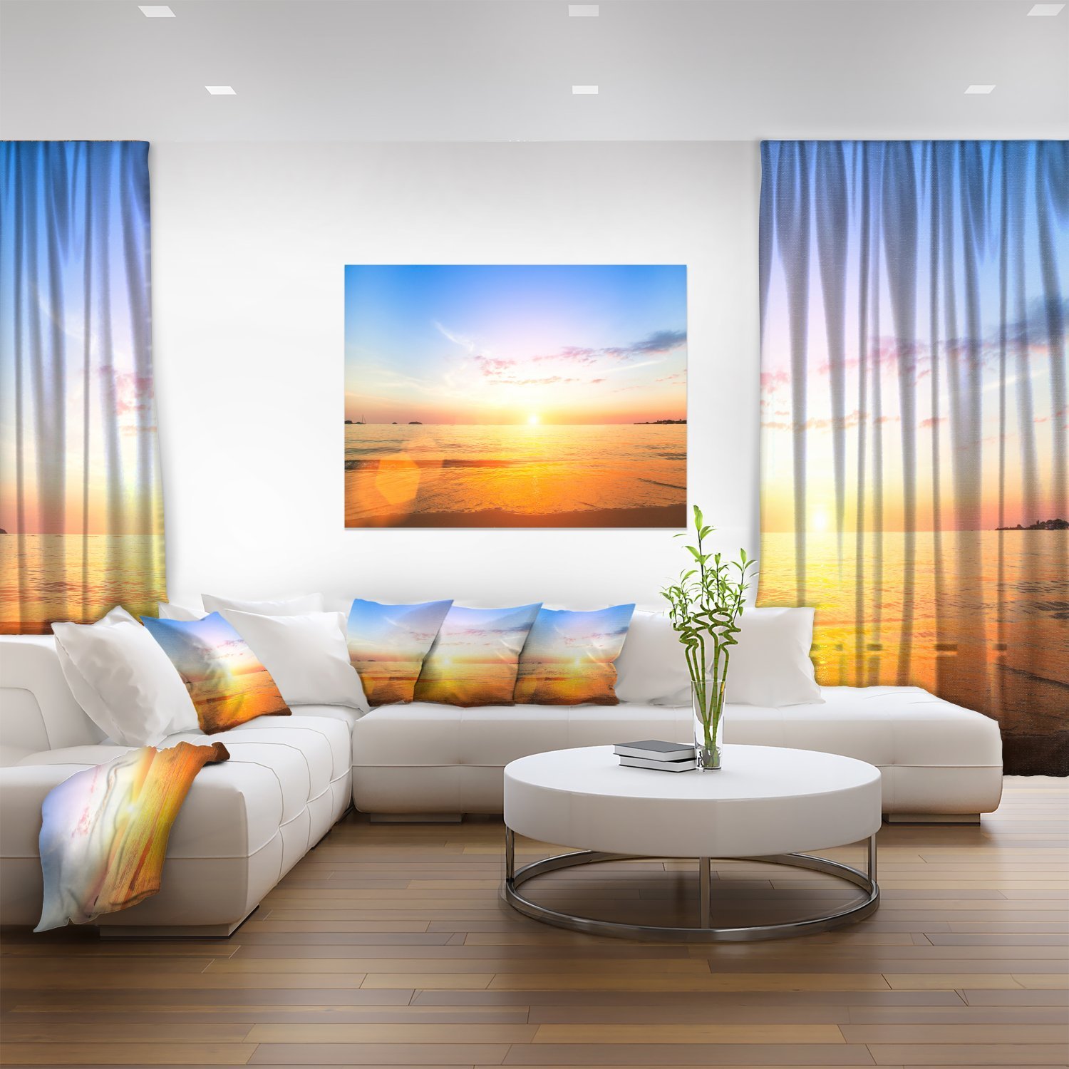 Stunning Sunset Over Yellow Waters Modern Beach Canvas Art Print - Perfect for Living Room, Bedroom & Coastal Decor