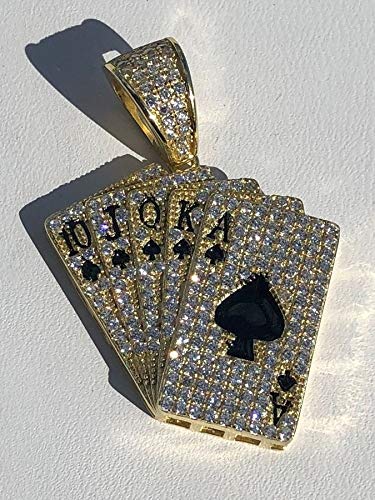 HarlemBling 925 Sterling Silver Iced Ace of Spades Pendant Necklace for Men - Lucky Royal Flush Charm - Perfect for Hip Hop Jewelry & Casino Night Outfits
