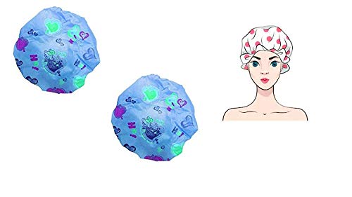 Waterproof Reusable Shower Caps for Women & Men - 2 Pack Bath Hair Cover for Swimming, Spa, Travel & Daily Use (Black & White)