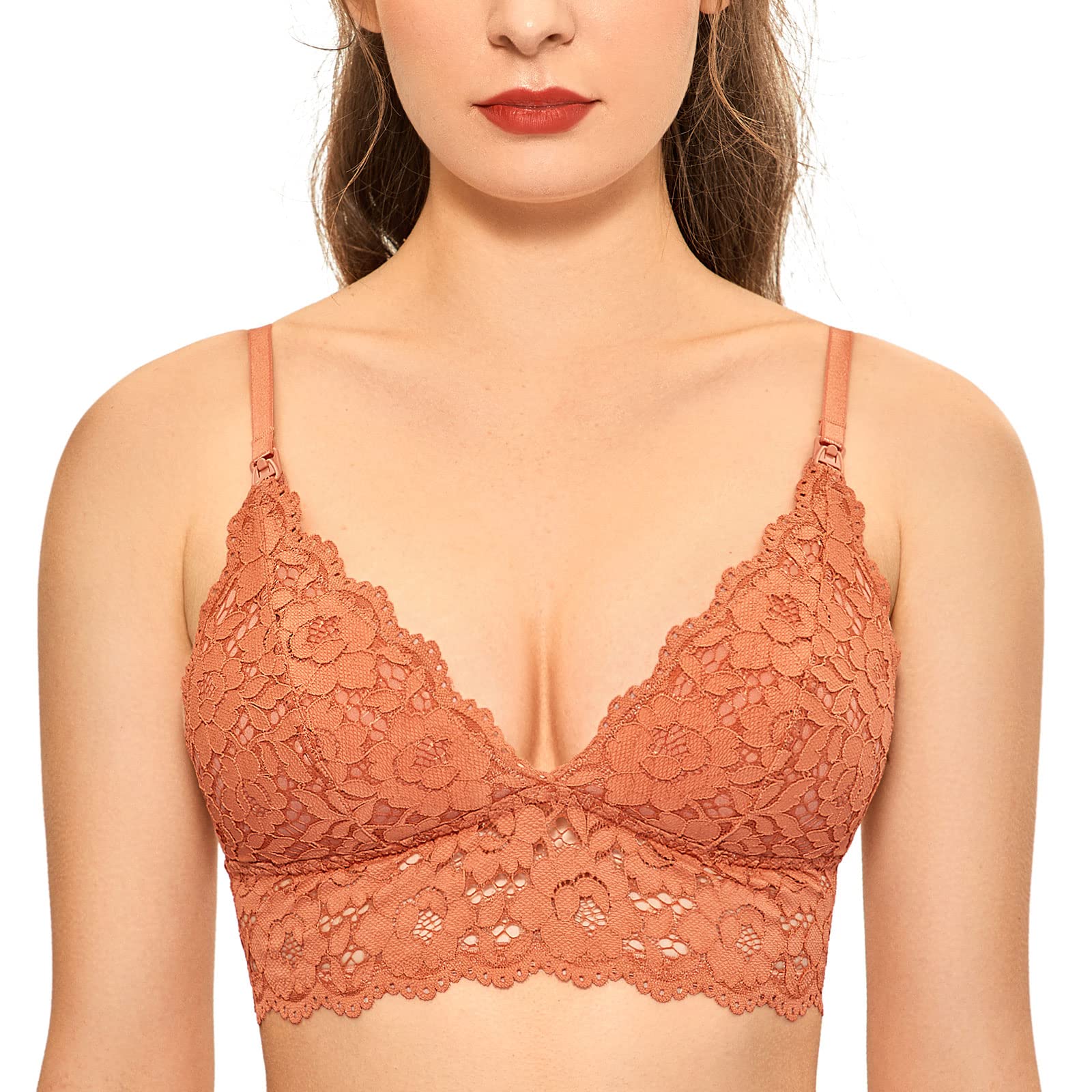 MOMANDA Women's Lace Nursing Bra - Wirefree Padded Maternity Bralette for Breastfeeding - Comfortable & Supportive Nursing Bra for New Moms - Perfect for Daily Wear, Sleeping, and Postpartum Recovery