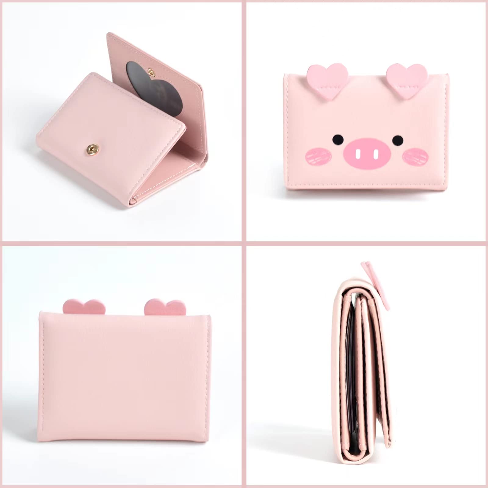 Cute Pink Pig Tri-Fold Wallet for Women - Fire Stone Leather Short Purse with Cash Pocket, Card Holder & ID Window - Perfect for Everyday Use, Travel & Gift Giving