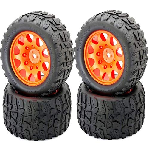 Powerhobby Raptor XL Belted Tires with Viper Wheels (4-Pack) - Compatible with Arrma Kraton 8S & Outcast 8S RC Cars - Orange Off-Road Tires for High-Speed Racing & Rough Terrain Performance