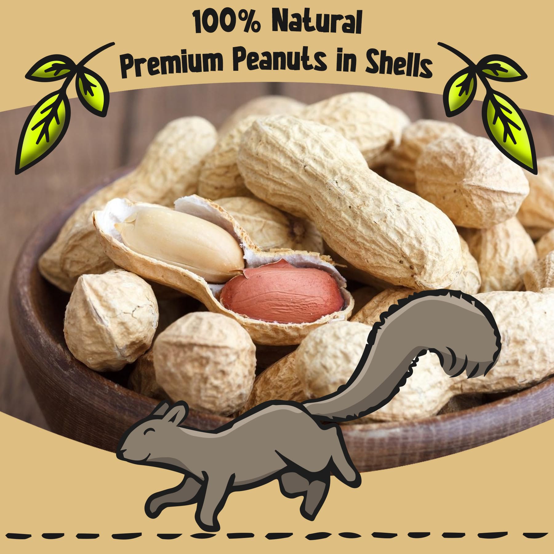 Premium Aflatoxin-Free Peanuts in Shells for Squirrels (1kg) - All Natural Wildlife Food for Chipmunks, Cardinals & Jays - Eco-Friendly Compostable Packaging - Perfect for Backyard Bird Feeding & Wildlife Attraction
