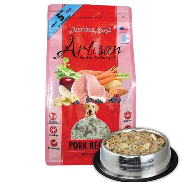 Grandma Lucy's Artisan Grain-Free Freeze-Dried Dog Food - Pork Recipe, 3lb Bag | High Protein, All-Natural Ingredients for Small & Large Dogs | Perfect for Travel, Camping & Everyday Meals