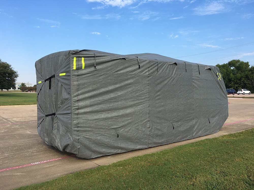 Premium Waterproof RV Cover for 30' - 33' Travel Trailers & Motorhomes | Heavy-Duty Windproof Camper Van Cover with Tire Protectors & Storage Bag | Ideal for Outdoor Storage & Winter Protection - by DELTA