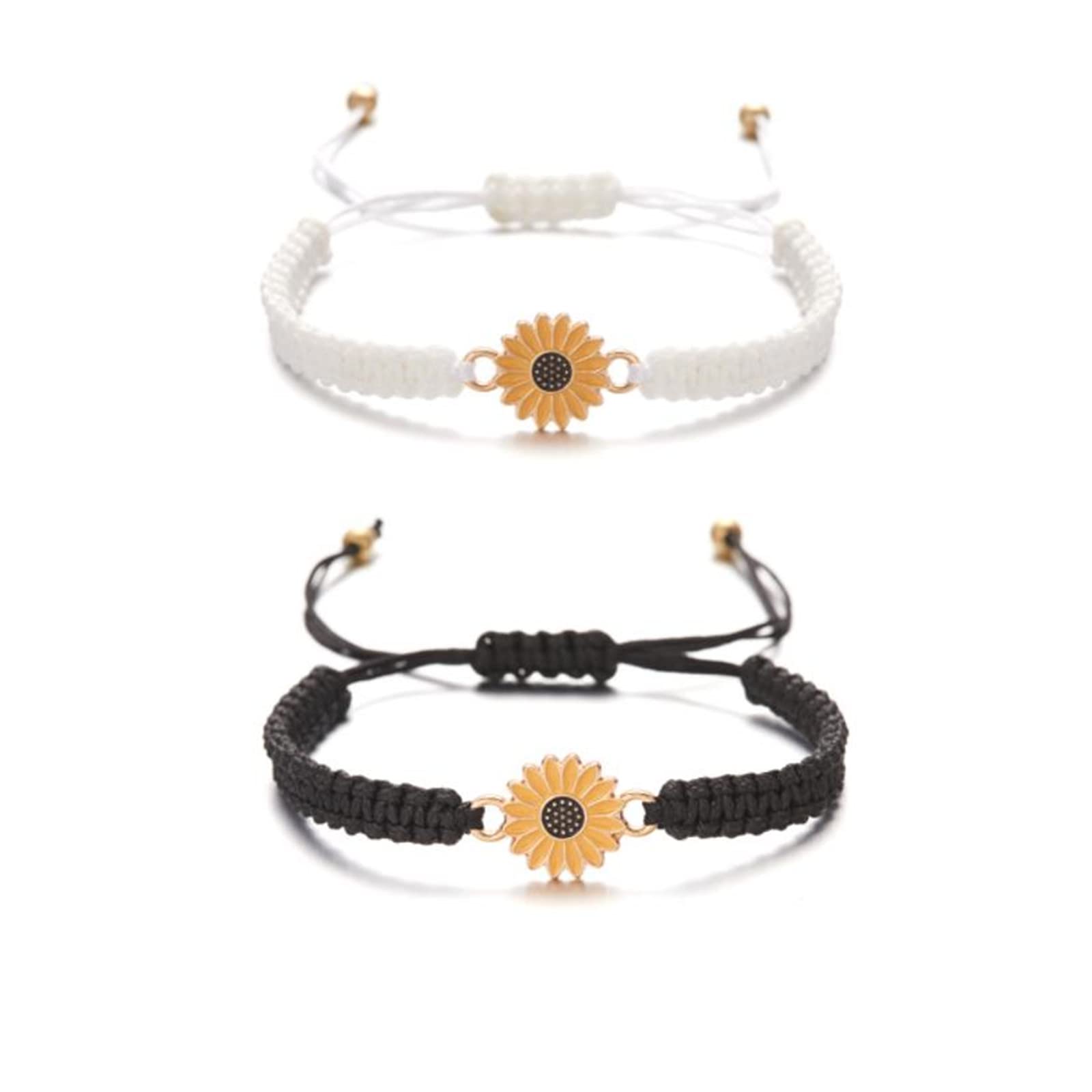 **Adjustable Sunflower Charm Bracelet - Handmade Boho Daisy Braided Rope Friendship Bracelet for Women, Couples & Friends | Summer Jewelry Gift for Matching, Promise & Boho Style Outfits**