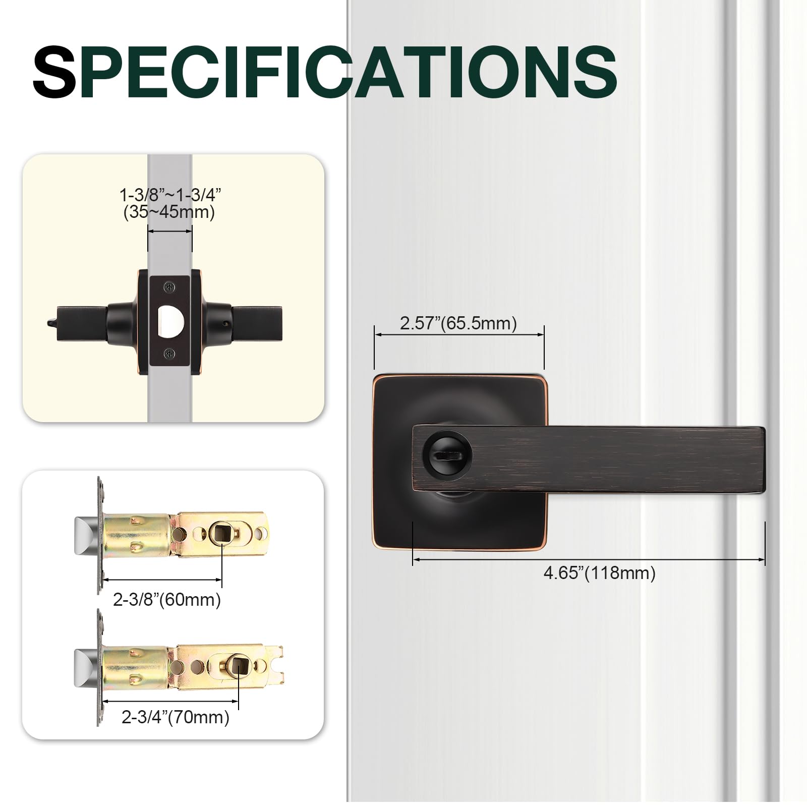 GOBEKOR 2 Pack Oil Rubbed Bronze Privacy Door Lever Handles with Lock - Modern Straight Keyless Entry for Bedroom, Bathroom & Interior Doors - Secure & Stylish Home Upgrade