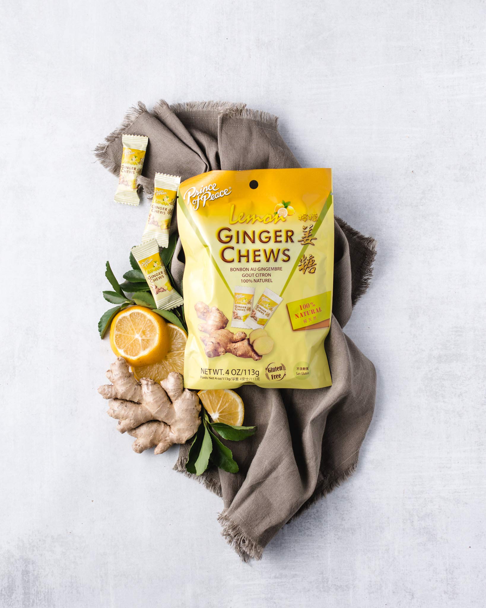 Prince of Peace Lemon Ginger Chews, 4 oz - Natural Candied Ginger Candy for Nausea Relief - Digestive Aid & Motion Sickness Remedy - Perfect for Travel, Pregnancy & Upset Stomach