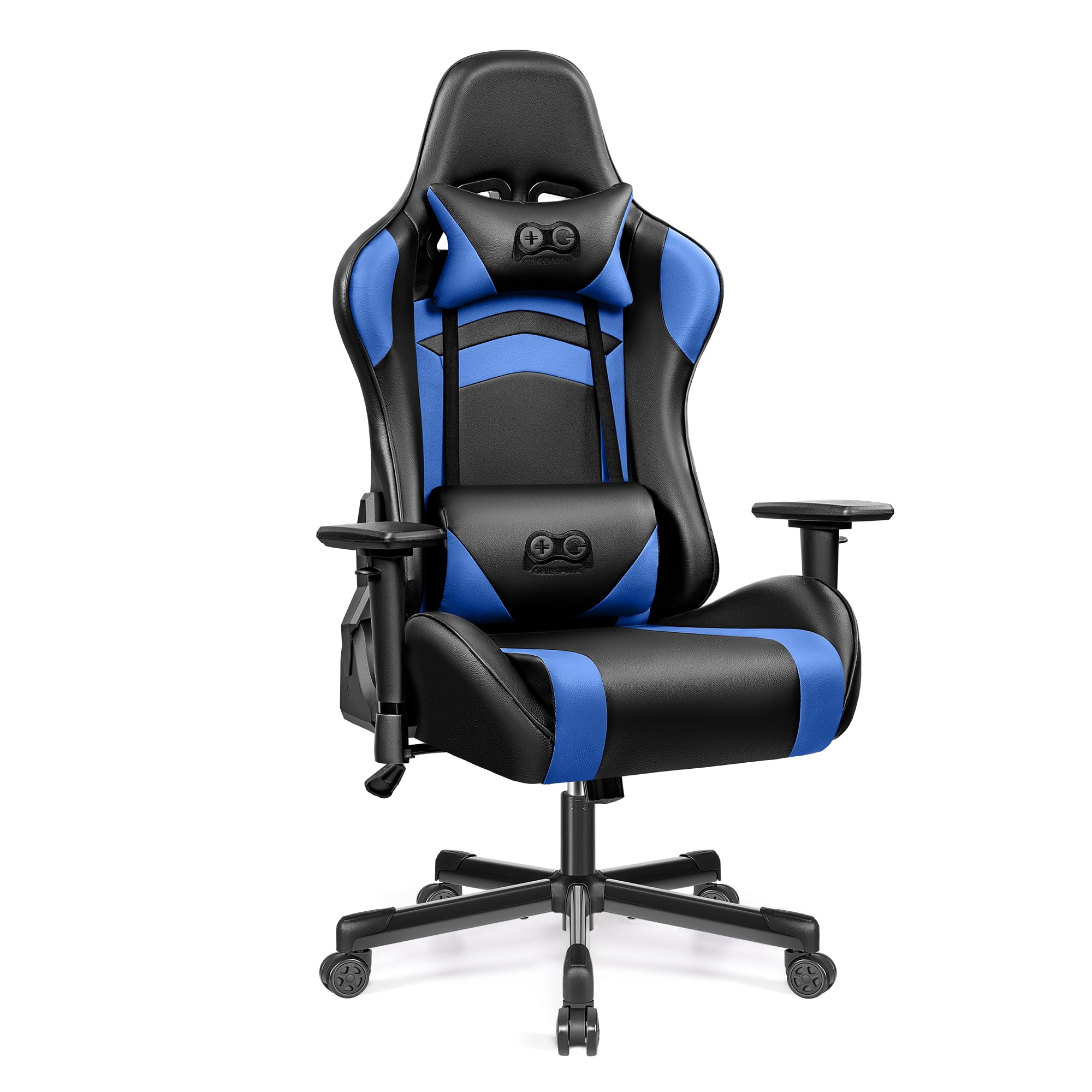 OneGame Ergonomic Gaming Chair for Adults - Big and Tall Computer Office Chair with Adjustable Height, Reclining Backrest, Headrest & Lumbar Support - Black & Blue - Perfect for PC Gaming, Esports, and Home Office Workstations