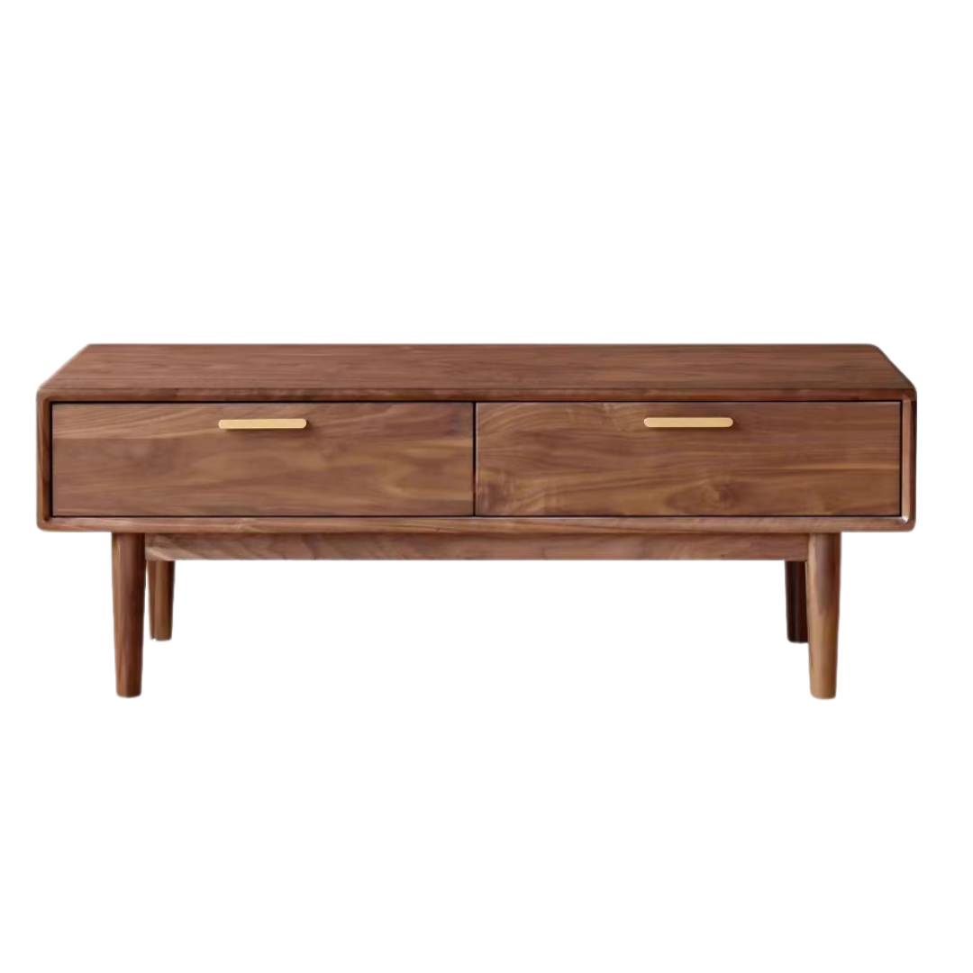 Solid Black Walnut Wood Storage Coffee Table with Rock Plate - Rustic Living Room Furniture for Home Decor & Organization
