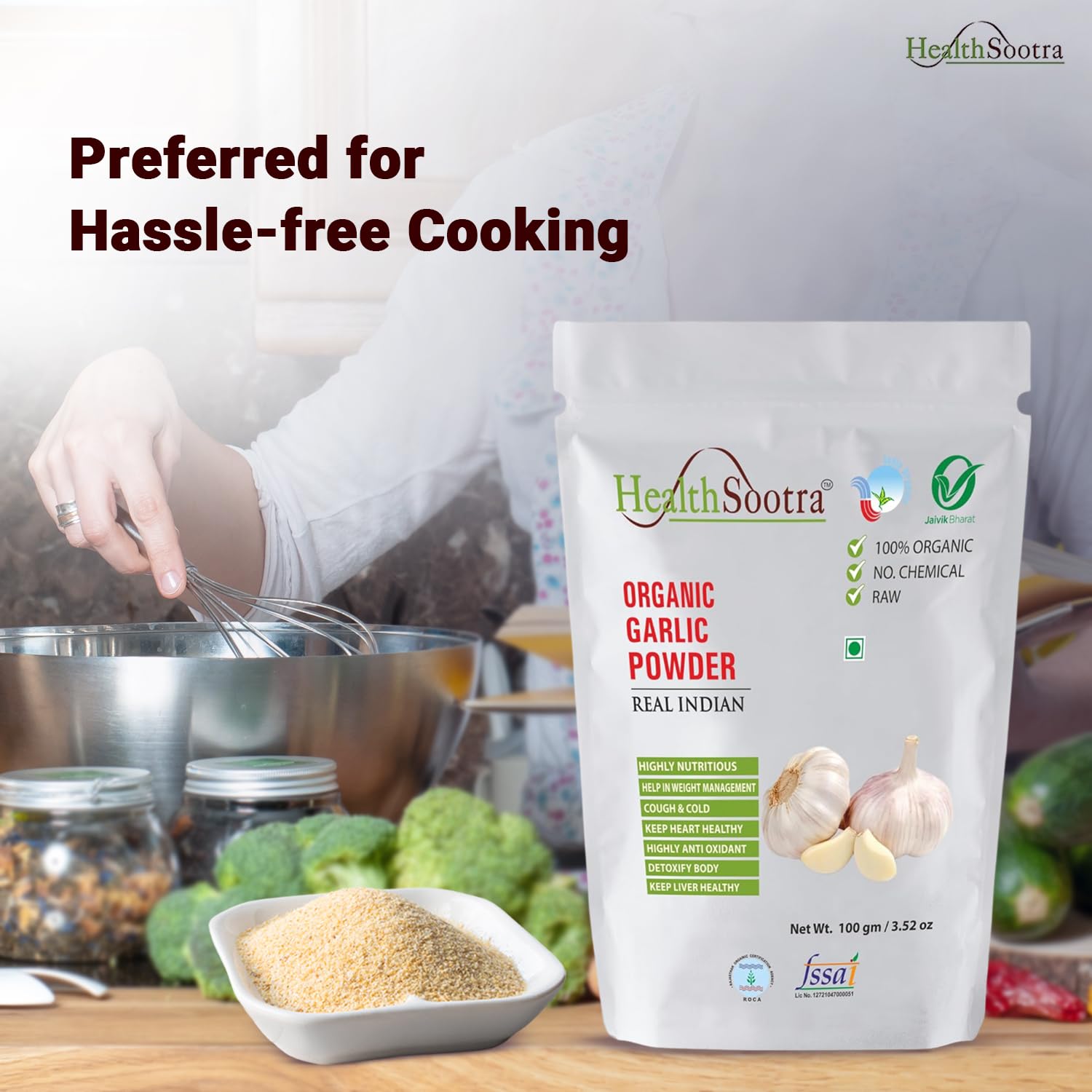 Organic Garlic Powder (300g) - 3 Pack of 100g Each | Additive-Free, Pure & Aromatic Natural Spice for Cooking, Baking & Seasoning | Rich in Nutrients, Instant Garlic Flavor | Perfect for Soups, Pasta, Pizza & Homemade Recipes