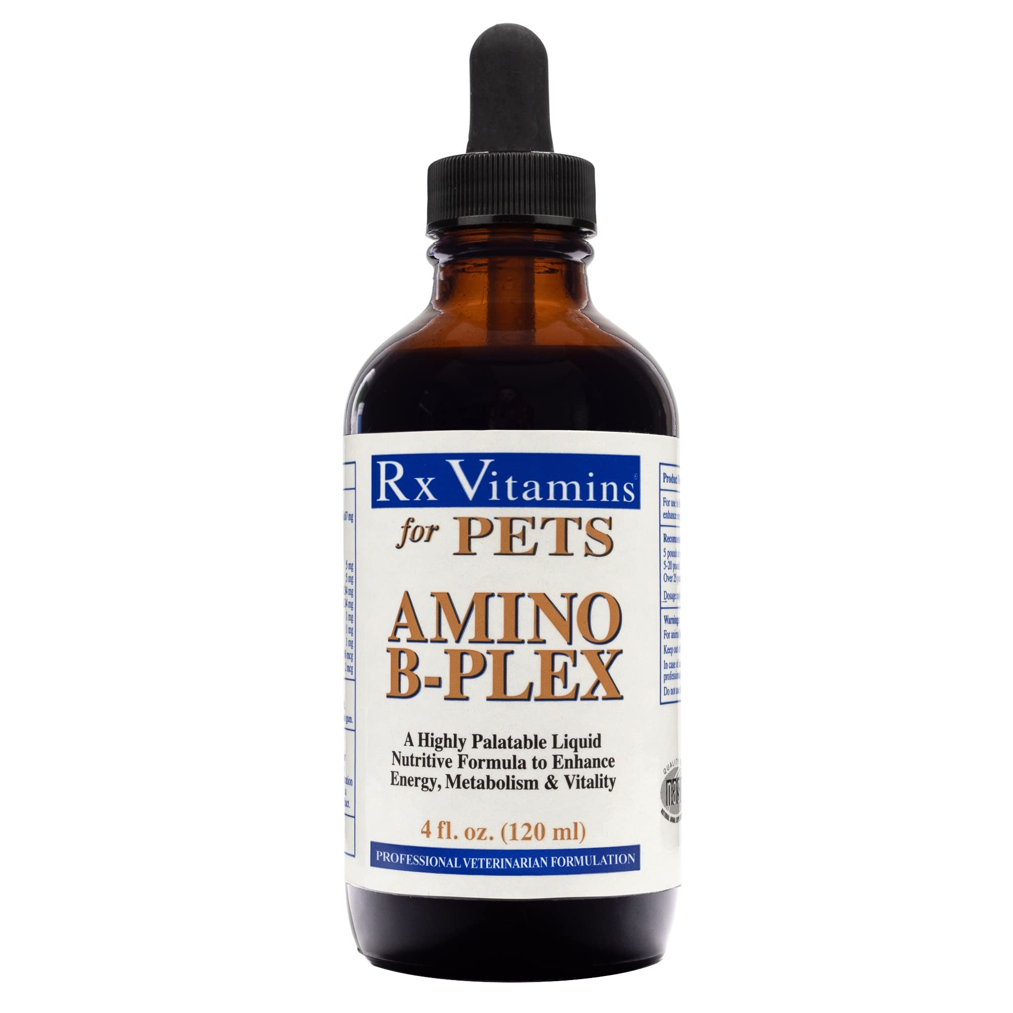 Rx Vitamins Amino B Plex for Dogs & Cats - B Vitamin Complex with Amino Acids Supplement | Supports Energy, Skin & Coat Health | Perfect for Active Pets & Recovery (4 oz)