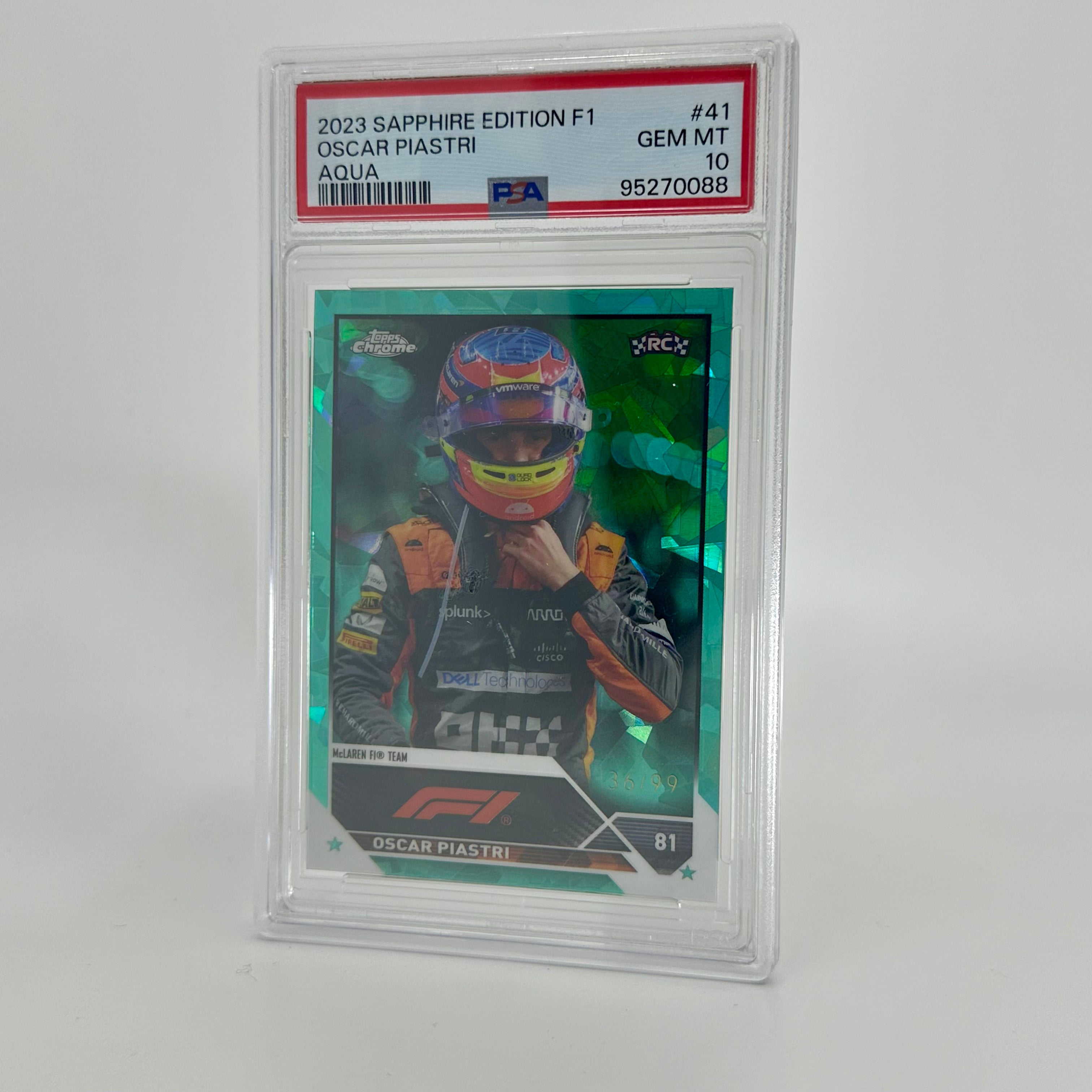 2023 Topps Chrome F1 Oscar Piastri #41 PSA 10 Rookie Card - 36/99 Aqua Sapphire Edition | Perfect for F1 Collectors & Racing Memorabilia Displays