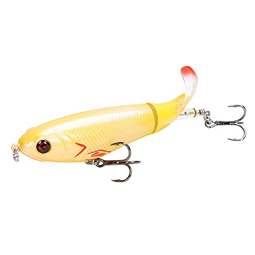 10.5cm 17g Floating Popper Fishing Lure - Hard Bait Wobbler with 3D Eyes & Rotating Tail - Topwater Bass Fishing Tackle (6 Color Options) - Perfect for Freshwater & Saltwater Angling
