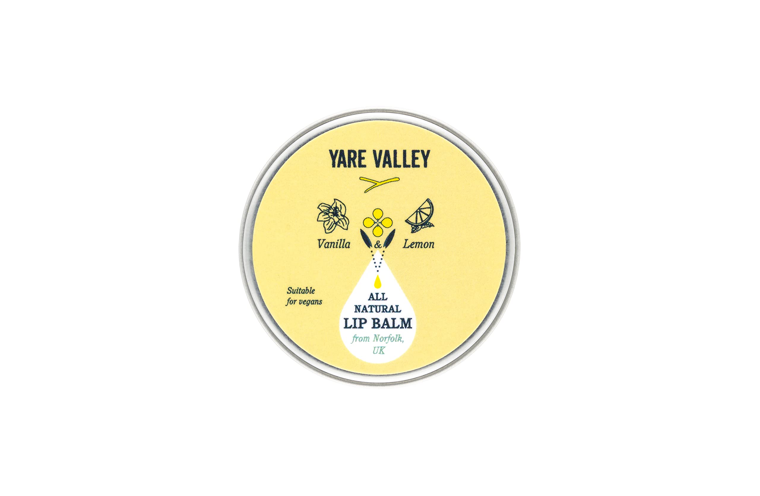Yare Valley Oils All Natural Vanilla & Lemon Lip Balm Tin - 15g Moisturizing Lip Care for Dry Chapped Lips | Perfect for Winter, Outdoor Activities & Daily Hydration
