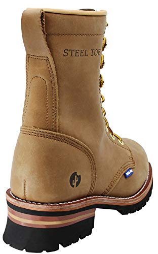 CACTUS Men's 9219S 9-Inch Steel Toe Logger Work Boots - Oil-Resistant Rubber Outsole, Lace-Up Safety Shoes for Forestry & Logging - Durable Work Boots for Construction, Landscaping & Outdoor Jobs