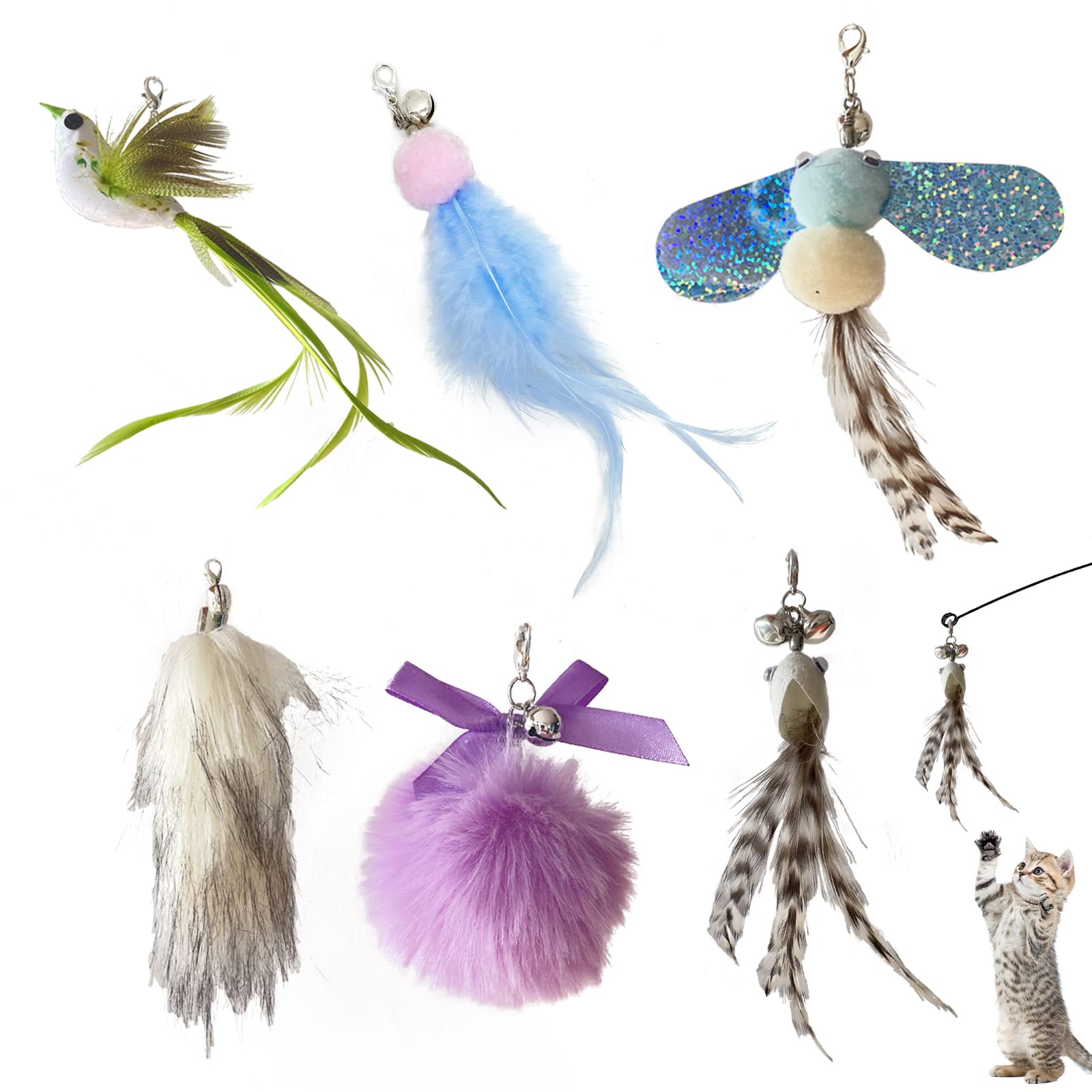 **Toulideifaria Cat Feather Toys - 6pcs Interactive Cat Wand Attachments for Indoor Cats | Durable & Fun Replacement Feathers for Cat Stick Toys - Perfect for Playtime & Exercise**