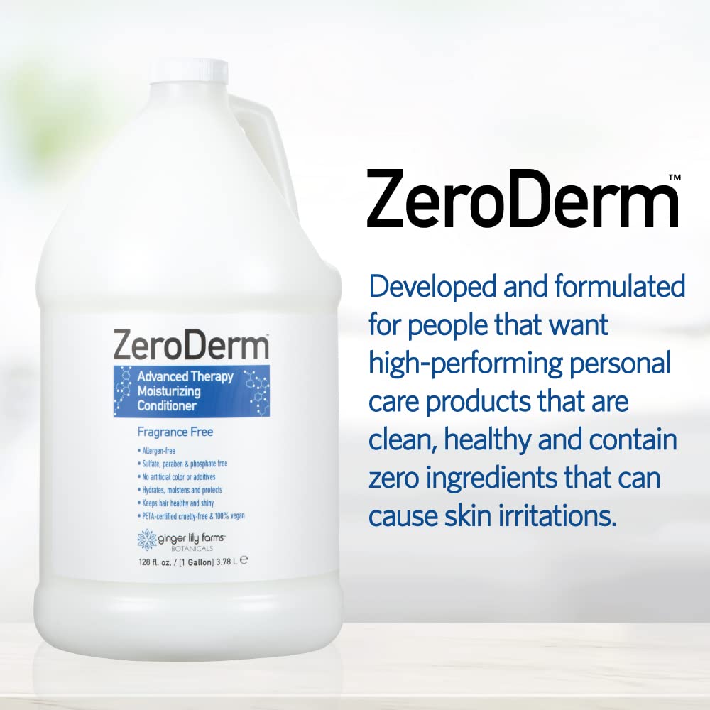 Ginger Lily Farms ZeroDerm Advanced Therapy Moisturizing Conditioner - 1 Gallon Refill Pack (4 Count) - Vegan, Cruelty-Free & Fragrance-Free for All Hair Types - Ideal for Salons, Spas & Daily Hair Care