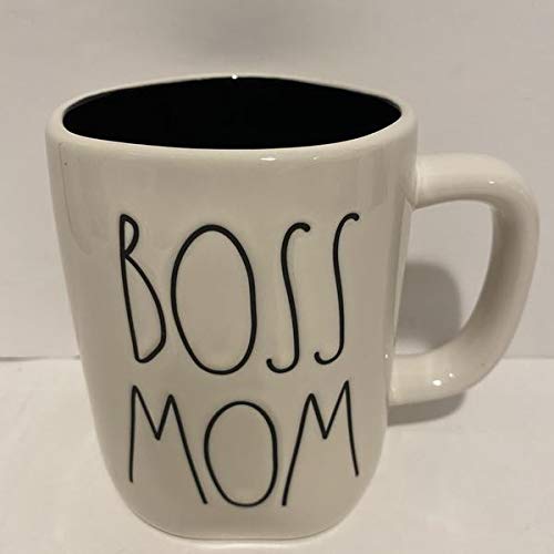 Rae Dunn BOSS MOM Mug - 16 oz Black Ceramic Coffee Cup with Inspirational Quote - Perfect for Mother's Day Gifts, Office Use & Coffee Lovers