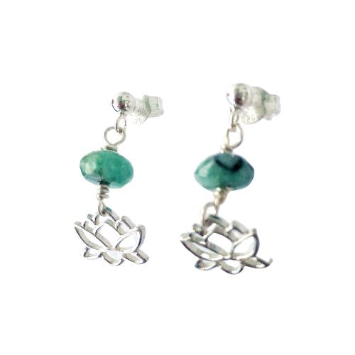 Emerald Lotus Drop Earrings - Sterling Silver Dangle Earrings for Women - Perfect for Weddings, Parties & Special Occasions