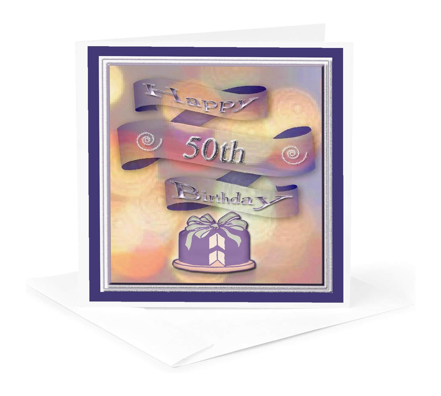 3dRose Happy 50th Birthday Greeting Cards Set - 12 Pack of 6x6 Inch Ribbon and Cake Design Cards (gc_24379_2) | Perfect for Milestone Birthday Celebrations, Anniversaries & Special Occasions
