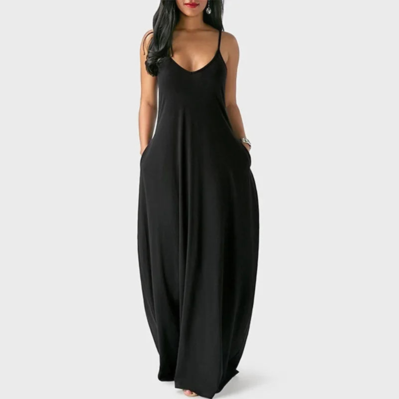 Sexy Deep V Neck Sling Dress for Women - Summer Solid Color Casual & Party Wear -欧美跨境新款
