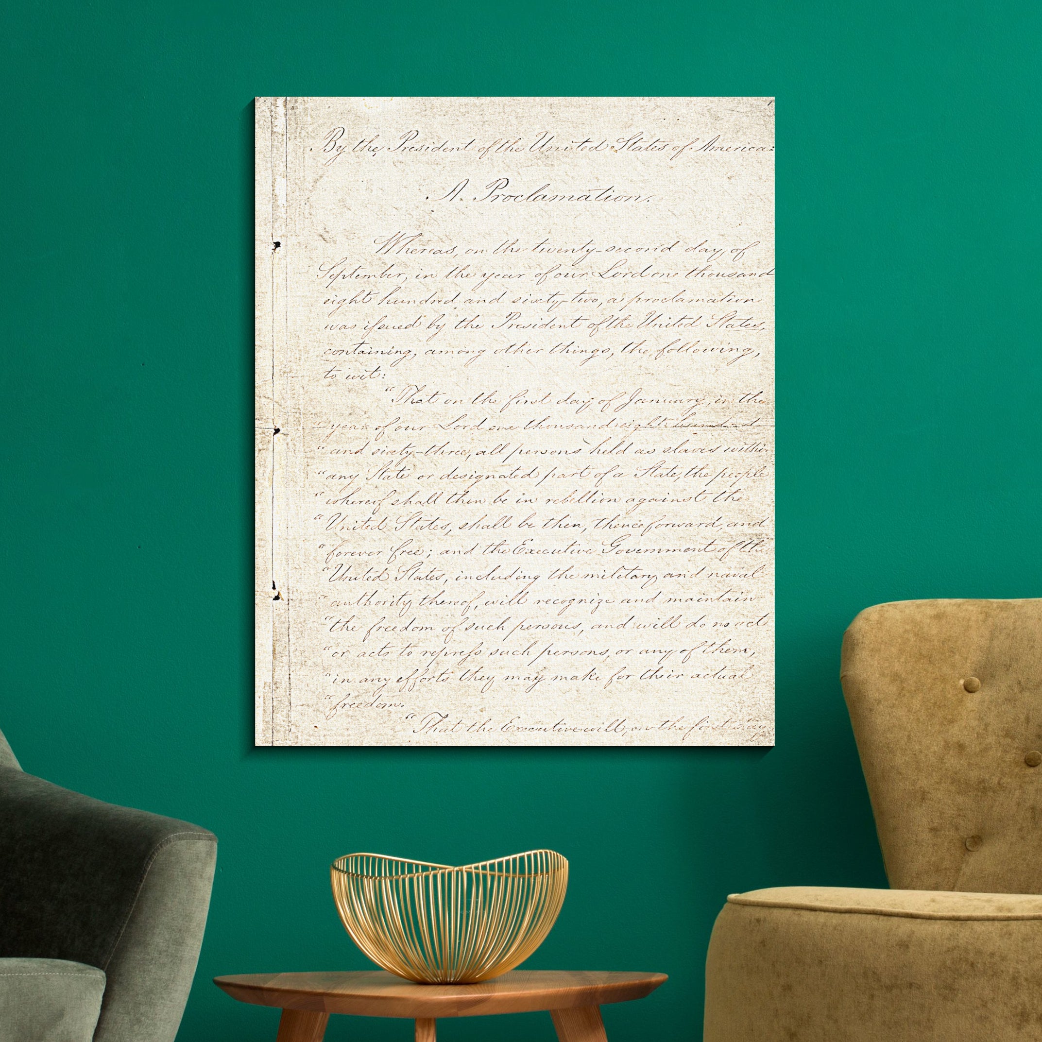 Emancipation Proclamation Canvas Print - Vintage Historical Document Wall Art - Perfect for Home Office, Classroom & Civil War History Decor