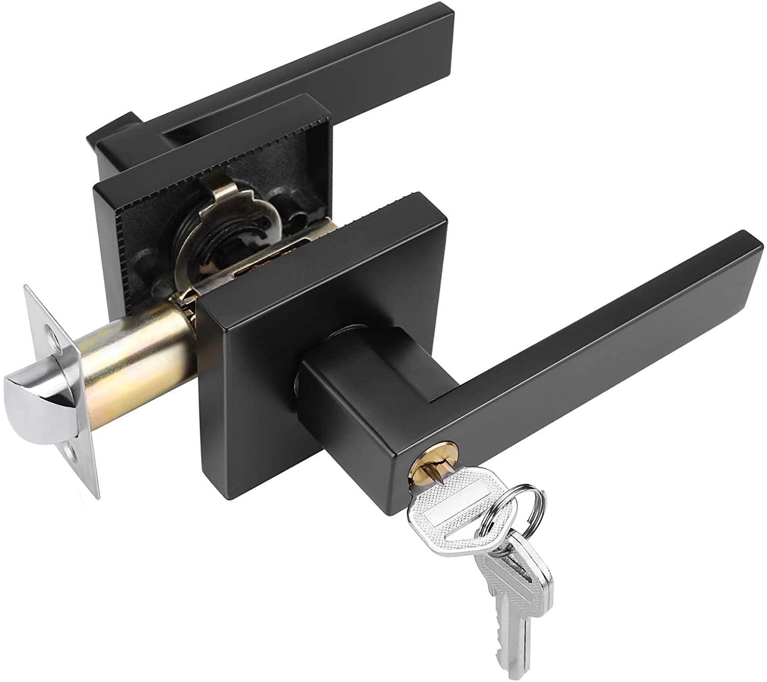 Heavy Duty Black Exterior Door Handle Set with Lock & Keys - 3 Pack Left/Right Handed Reversible Entry Door Lever for Home, Office & Commercial Use - Secure & Durable Outdoor Door Hardware
