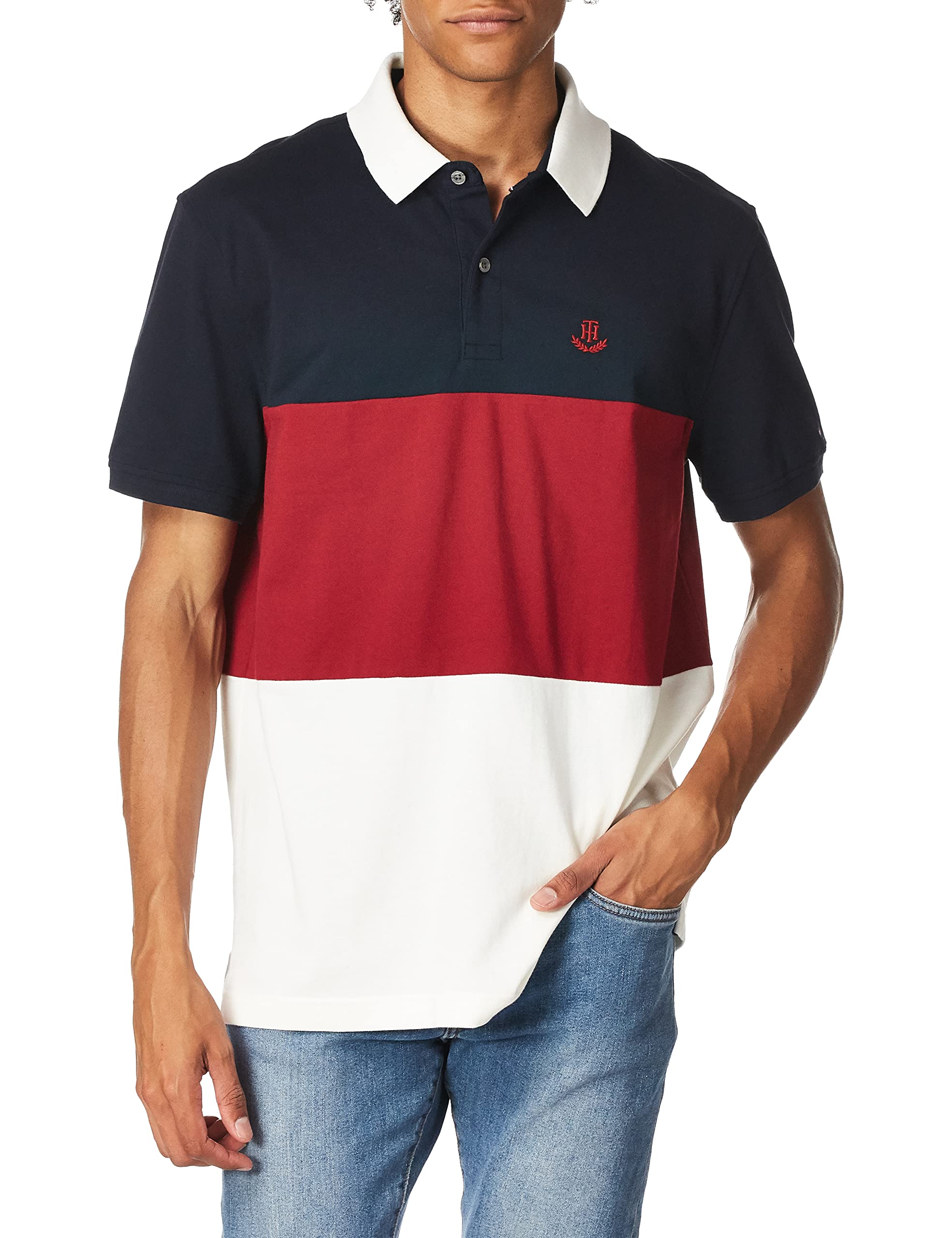 Tommy Hilfiger Men's Classic Custom Fit Polo Shirt - Breathable Cotton Short Sleeve Casual Shirt for Work, Golf & Everyday Wear